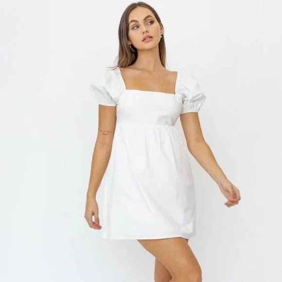 vestique | Dresses | Back Tie Dress With Short Sleeves White Boutique  Bridal Graduation | Poshmark